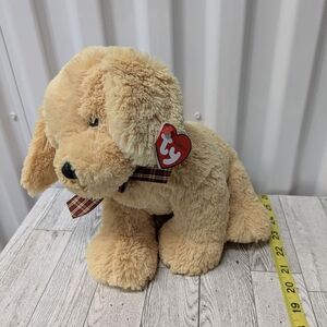 Ty Goldwyn Cream Plush Dog with Plaid Bow